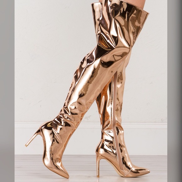 rose gold knee high boots